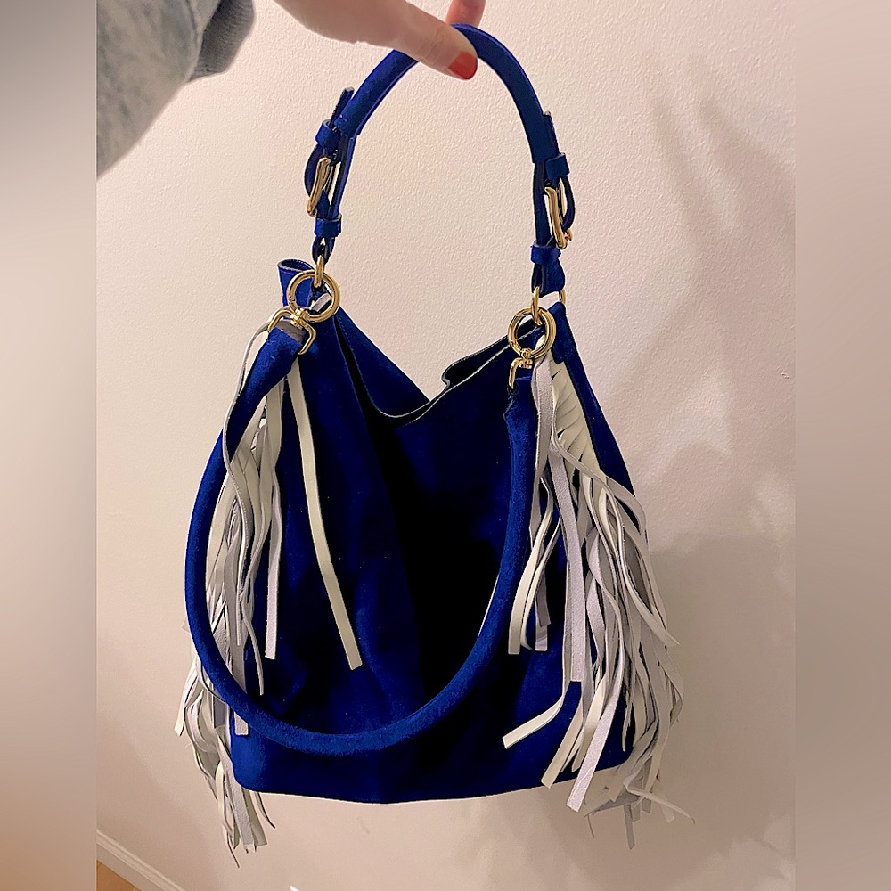 Marni Blue Suede Fringe Hobo